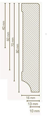 PROVISTON Plinthe en bois massif - 10 x 60 x 2500 mm - Blanc - En bois massif - À coller, visser et clouer - 2,5 m - 1 pièce