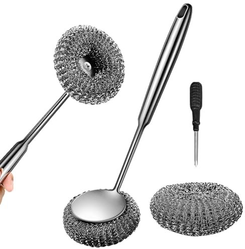 Stahlwoll-Pad mit Griff, Metallreiniger für Geschirr, Metallreiniger, Schüssel, Topf, Geschirr zum Entfernen von Rostflecken, Edelstahlwolle inkl