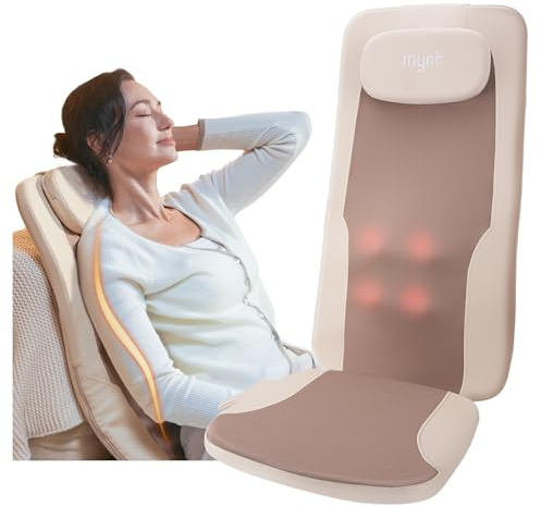 Mynt FSA Eligible HSA Approved Back Massager for Chair, Foldable Back Massager with Soothing Heat, Flexible Massage Chair Pad with Soft S-Curve Longer Track, Portable Rolling & Spot Chair Massager