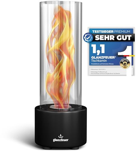 Glanzfeuer Bioethanol Tischkamin Outdoor & Indoor Bioethanol - Extra lange Brenndauer mit Wirbelflamme - Tischfeuer Deko - Tisch Kamin Feuer Feuersäule - Garten & Deko Geschenk
