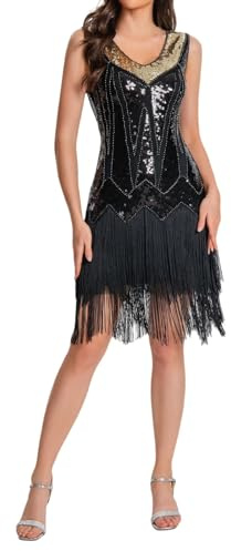 Hsternexy Hollywood Mottoparty Kostüme, Glitzer Kleid Damen Party Elegant Paliettenkleid Festlich Gatsby Kleid Vintage Flapper Kleid Silvester Kleid Schwarz 20er Jahre Kleid Sequin Dress Partykleid