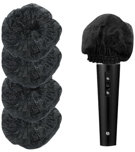 Waziaqoc 200 Pcs Disposable Microphone Hygiene Covers, Non-woven Handheld Mic Windscreen for KTV, Karaoke and Stage Performances, Black