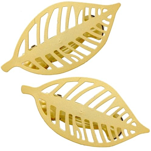 2 fermatende, clip per tende decorazione in metallo, modello foglia colore oro opaco