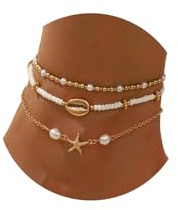 Smilelife Seashell Ankle Bracelets for Women Starfish Bracelets Layered Boho Puka Shell Anklet Cowrie Shell Bracelets Hawaiian Summer Beach Foot Chain Jewelry (Starfish)