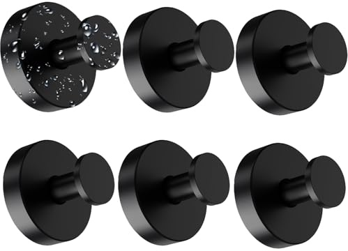 DMHYZTE Crochets Ventouse Noir, 6 Pièces Porte-Serviette Inox, Salle de Bain, Sans Percage Ventouse Patère, Cuisine Vestiaire Chambre à Coucher