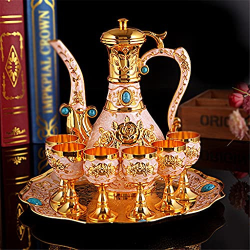 TYUHDUYUR Big Belly Wine Set White Wine Glass Set Household European-Style High-Plate Metal Liquor Cup Tray Crafts Decoration (Color : C) (B)