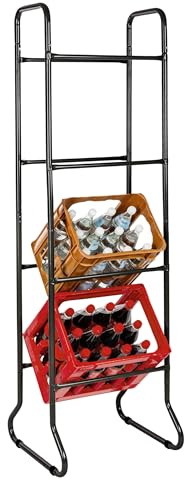 ONVAYA® Universal Kastenständer schwarz | 1 Stück | Getränkekistenregal mit 4 Etagen | Kastenregal | Platzsparendes Getränkeregal | Kastenhalterung | Kistenregal | Flaschenkastenständer