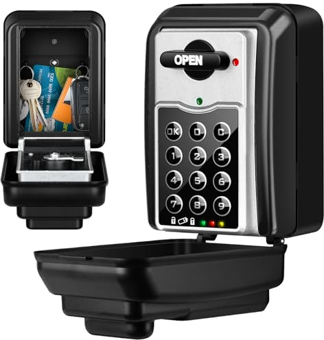BTNEEU Electrónico Caja Seguridad Llaves Grande Cajetin Llave con Codigo Impermeable Alta Seguridad Caja Fuerte para Llave Exterior Guarda Llaves Pared para Hogar Escuela Garaje Oficina (Gris)