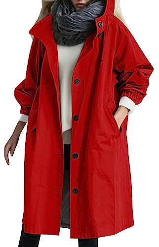 Trenchs pour Femmes Manteau Imperméable Pluie Longue Poncho de Pluie Coupe Vent Respirant Veste Grande Taille Jacket avec Poche a Capuche Manteau Vetements Impermeable Manteaux (01 Red, XXL)