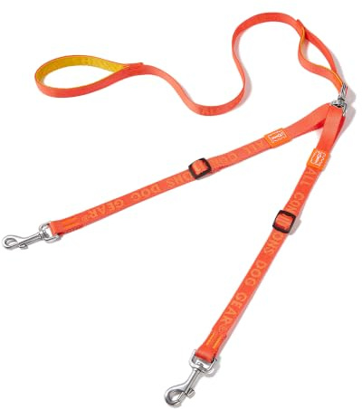 HOWGO Doppelleine für 2 Hunde, 360°drehbar(Orange,2.0cm*1.5m,Std) | Kein Verheddern,verstellbar,zwei gepolsterte Griffe,Zinklegierung-Haken,Wetterfest Nylon,Doppelclip-Koppler,alle Rassen