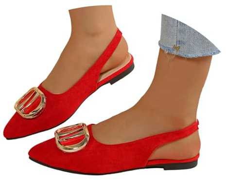 Ballerinas Women's Ballet Shoes Flat Shoes Pumps Summer Ballet Slippers Elegant Dance Shoes Low Heels Closed Evening Dress Flatform Leisure Women's Shoes Party, red, 8.5 UK