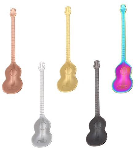 OFFSCH 5 Stück Teiliges Gitarren design Edelstahl Löffel Bunte Dessert Kaffeelöffel Vielseitig als Rührlöffel Spülmaschinenfest Komfortabel und Elegant für Kaffeegenuss und