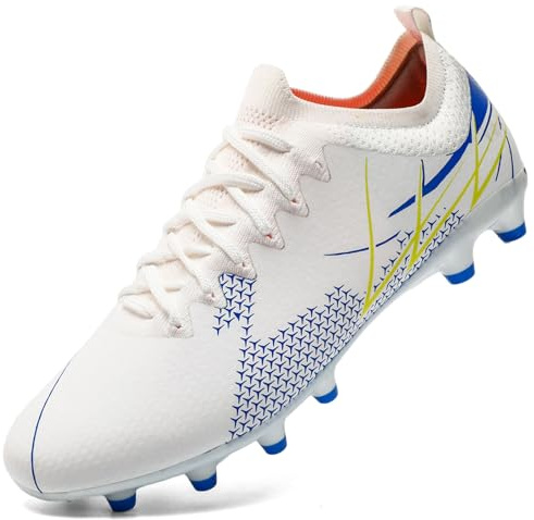 VLOOKST Zapatos de Fútbol para Hombre Botas de Futbol Tacos Calzado de Fútbol Zapatillas de Futbol Zapatillas Deporte Zapatos de Entrenamiento Blanco Azul Talla 39