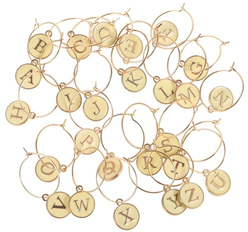 VICASKY 26pezzi Segnabicchieri per Bottiglie di Vino Lettere Inglesi Ciondoli per Bicchieri da Vino per Feste e Riunioni di Famiglia Etichette Riutilizzabili per Marcatori di Bicchieri