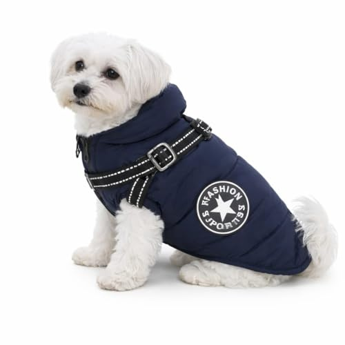 Wasserfester Hundemantel Extreme wasserdichte Winter Hundejacke mit Reflektoren, Ärmelose gefütterte Weste, Integriertes Geschirr, Perfekt für kalte Tage (Blau Gr. L)