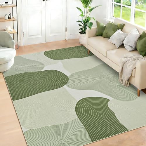 Alishomtll Rugs Living Room 80x150cm, Area Rugs for Bedroom, Soft Anti-Slip Washable Large Rug, Faux Wool Modern Geometric Lines Easy Clean Carpets Durable for Room Hotel Home Green