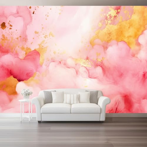 Carta da Parati Romantico Acquerello Marmo Rosa E Oro da Parati Autoadesiva, Rosa Carta Adesiva Foto Murale Rotolo per Camera da Letto Soggiorno Corridoio 150 x 105 cm（WxH