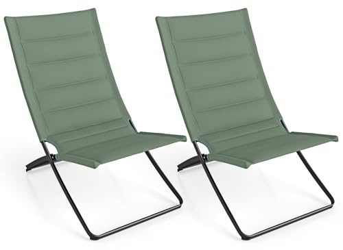 COSTWAY Liegestuhl klappbar 2er Set, Strandstuhl mit gepolsterten Rückenlehnen & Sitzen, Sonnenliege bis 150 kg belastbar, Strandliege, Klappliege für Strand, Garten (Grün + Schwarz)