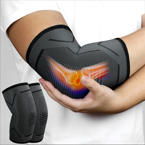 Fefod Armbågsstöd för män kvinnor, 2-pack armbågsskydd kompressionshylsor stöd för tendinit, artrit, skada, tennisarmbågsstöd, golfare armbågsstöd, armbågsstöd för tyngdlyftning