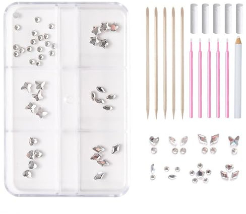 GWEOR Kit Strass Dentaire 6 Compartiments, Bijoux de Dents en Cristal Blanc Brillant pour Décoration DIY, Accessoires Sourire Étincelant Style Esthétique pour Fêtes et Festivals