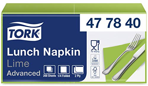 Tork 477840 Lunchservietten Lime / 2-lagige Servietten für kleine Gerichte oder Snacks / Advanced Qualität / 10 x 200 (2000) Papierservietten / 32,6 x 33 cm (B x L) / 1/4-Falz | 2-lagige Servietten für kleine Gerichte oder Snacks / Advanced Qualität / Papierservietten / / 1/4-Falz