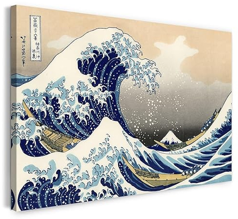 Printed Paintings Leinwand (100x70cm): Katsushika Hokusai - Die Welle - Unter der Welle vor Kanag