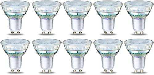 Amazon Basics Warmweiß LED-Leuchtmittel, GU10-Spots, 4 W (entspricht 50-W-Glühbirne), klares Filament, nicht dimmbar, 10 Stück (1er Pack)
