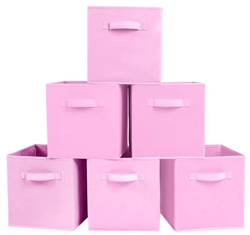 powerking Cestini portaoggetti, cubi portaoggetti pieghevoli in tessuto e cassetto portaoggetti per riporre gli oggetti in stoffa per armadio e giocattoli (rosa, 6)
