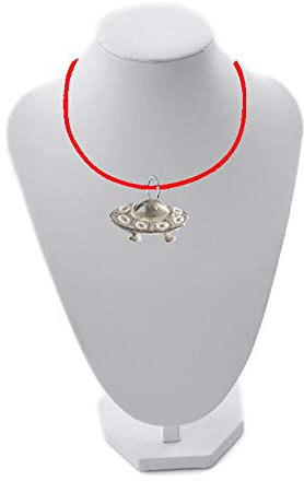 Soucoupe volante UFO FT22 2,5 x 1,7 cm en étain anglais fin sur cordon rouge Collier de 45,7 cm