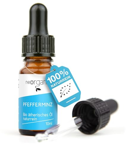 NeoOrganic® Bio-Pfefferminzöl (Mentha Piperita) – frischer, starker, etwas grasig-minziger Duft mit tiefer Balsam-süßen Basisnote – 100% naturreines äth. BIO-Öl - 10ml