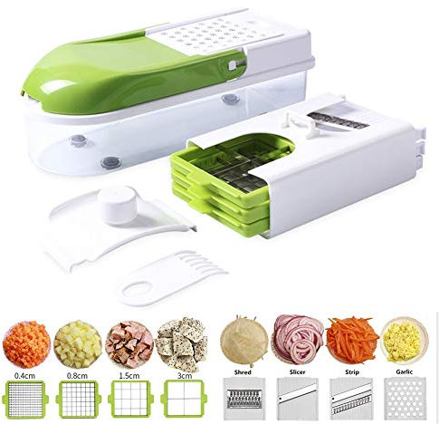 Mandoline Multifonctions Coupe Legumes Râpe à légumes trancheuse à légumes multifonction avec 8 lames de découpage en dés éplucheur de pommes de terre manuelle Râpe à carottes Dicer cuisine outils cou