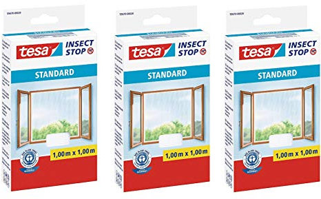 tesa Insect Stop Standard Fliegengitter für Fenster - Zuschneidbares Moskitonetz - Mückenschutz ohne Bohren - Fliegen Netz (Weiß (Leichter Sichtschutz), 1m:1m / 3er Pack)