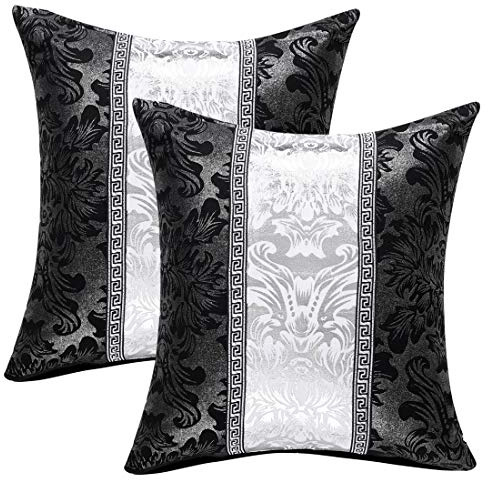 uxcell Set of 2 Square Throw Pillow Cover Decoration Vintage Floral Printed Black Silver Contrast Cushion Covers Bolster Pillow Cases Shells for Couch Sofa , 18 x 18