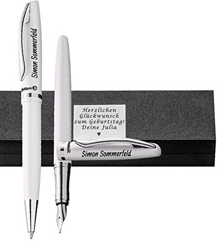 Pelikan - Kugelschreiber und Füller im Set Farbe Perlweiß mit Gravur als Geschenk & Wunschsymbol Geschenkverpackung Jazz Elegance im Set PS27