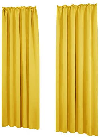 Deconovo Gardinen Blickdicht Kräuselband Sichtschutz Thermovorhang Senfgelb | 2er Set, H 160 x B 140 cm, Thermogardinen Hitzeschutz, Schlafzimmer, Wärmehaltung, Sonnenschutz, Wohnzimmer Deko, Schienensys