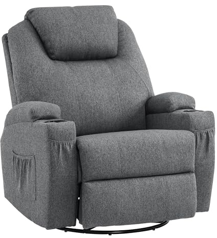M MCombo Massagesessel Fernsehsessel Relaxsessel 7020, mit Heizung, Dreh 360° Schaukel, manuell verstellbar (Grau-Stoff)