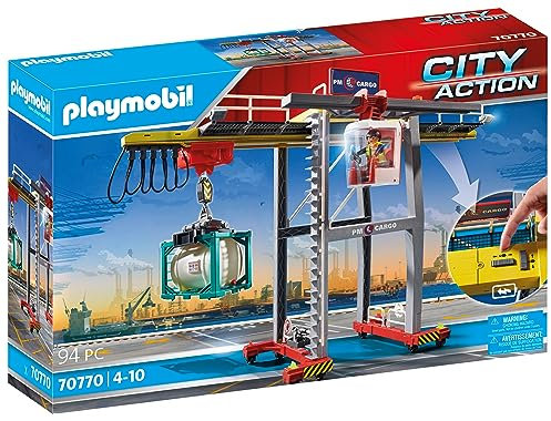 PLAYMOBIL City Action 70770 Elektrischer Portalkran mit Containern, Motor zum Steuern, Ab 4 Jahren