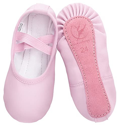 Ballet Shoes for Girls Leather Ballet Dance Slipper Full Leather Sole Ballet Flats for Kids Toddler Child Women Adults Pink Size 10UK child-EU28