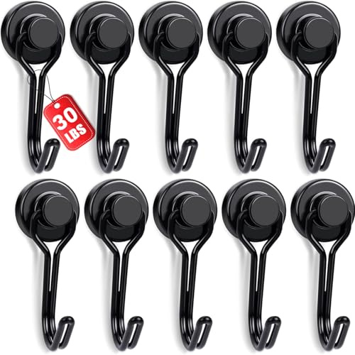 E BAVITE Swivel Swing Black Magnetic Hooks, 30lbs Magnet Hook, Pack of 10 | Heavy Duty Strong Magnets Refrigerator Fridge Hanging for Classroom Beach Vacation Kitchen Grills Home
