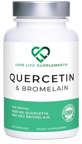 Quercetin & Bromelain Supplement | 60 Capsules -30 Servings | Powerful Antioxidant | 1000mg Quercetin (from Sophora japonica) and 500 GDU Bromelain (from Pineapple) per Serving | Love Life Supplements