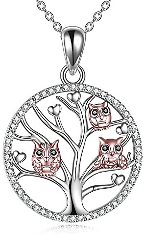 YAFEINI Eule Baum des Lebens Halsketten für Frauen 925 Sterling Silber Baum des Lebens Eule Schmuck Geschenk für Frauen Mutter (Rose Gold)