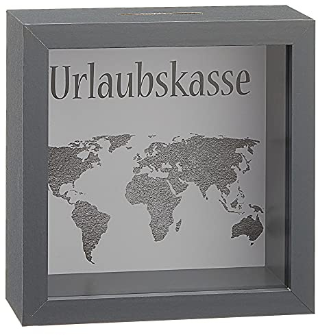 Spardose Urlaubskasse │ Bilderrahmen B14,5cm grau MDF Glas │ Sparbüchse Gelddose Geldgeschenk