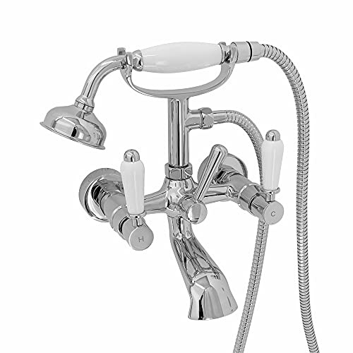 ENKI BT0510 Downton Wall Mounted Bath Shower Mixer Tap, Chrome, Handset | Handset & Hose, Deck Mounted, Bathroom