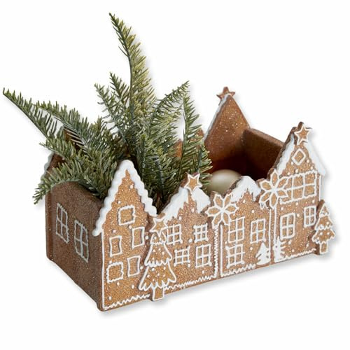 Loberon Schale Anyama, Lebkuchen-Optik, feines Zuckerfinish, Weihnachtstischdeko, Weihnachten, Polyresin, braun/weiß