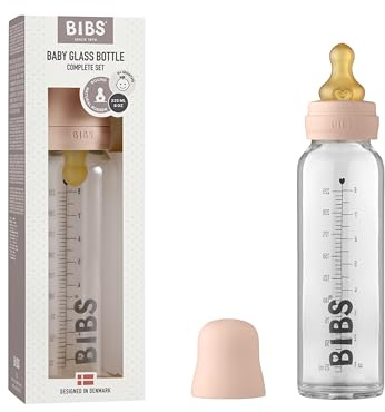 BIBS Baby Glass Bottle. Antikolik. Rund sugdel i naturgummilatex. Främjar naturlig amning, Complete Set - 225 ml, Blush