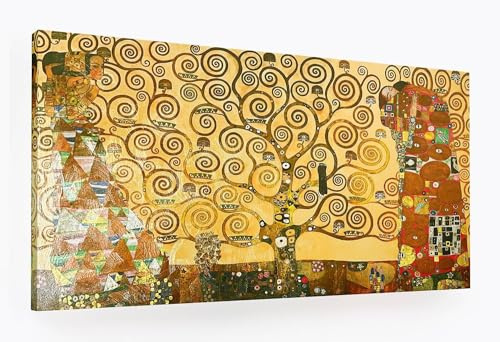 ShopArt Quadri Moderni Soggiorno e Camera da Letto Effetto Pennellate a Rilievo Gustav Klimt l’Albero della Vita - Stampa Fine Art su tela Canvas Alta Definizione Pronto da Appendere (cm 70 x 140)