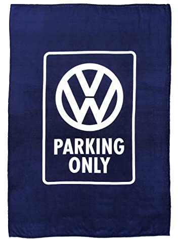 BRISA VW Collection - Coperta in Pile | Volkswagen Plaid Morbido, 100% pile, 150 x 200 cm, soffice e morbida, ideale per divano, letto, campeggio, Parking Only/Blu