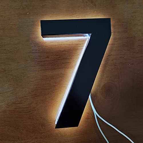 Numéros de Maison À LED, Numéros D'adresse Flottants 3D Rétroéclairés a LED, Numéro Maison Éclairé en Acier Inoxydable Moderne Pour L'extérieur, Cour, Rue, Noire, Lumière Blanche,18 Pouces,5