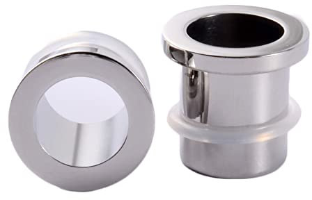 Ohr Plug Edelstahl, Tunnel Expander mit 2PCS 11MM 1/2 Inch Silber Hohler Runder Zylinder mit Schnur Body Piercing Schmuck Geschenk Set