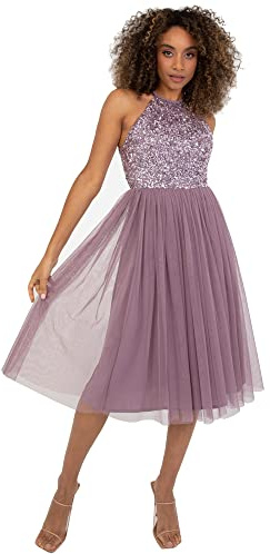 Maya Deluxe Damen Maya Deluxe Damen Embellished Halter Neck Midi Bridesmaid Dress Bridesmaid Dress (1er Pack)